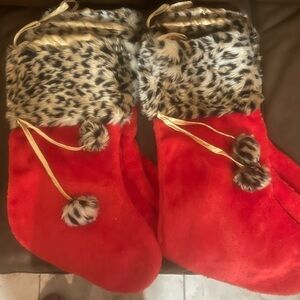 Vibrant Red and Leopard Stockings Set of Six